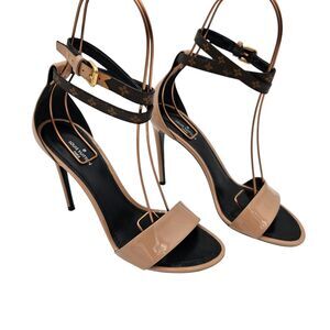 Louis Vuitton Call Back Heel Sandal Size 37 US 7 Monogram Canvas Nude Brown